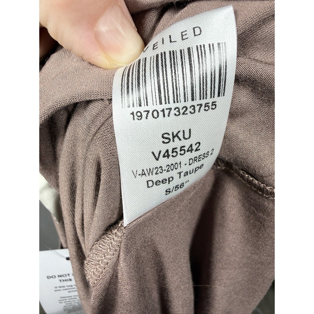 Veiled New York Essential Bamboo Jersey Maxi Dress Deep Taupe S 56" Tie Back - Picture 15 of 15